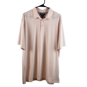 Adidas Adipure Polo Shirt Mens XL Pink Striped Short Sleeve Golf Lightweight